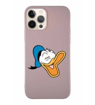 Apple iPhone 12 Pro Soft Premier Kapak Donald Duck-E Tasarımlı Silikon Kılıf - Pudra (Şeffaf)