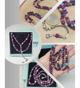 Yakut & Safir & Zümrüt Taşı Faset Kesim 99luk Tesbih 6mm 925 Ayar Gümüş Malzeme