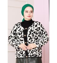 Leopar Kısa Hırka -Beyaz