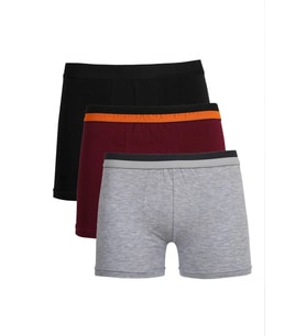 Erkek Penye 3'lü Boxer Siyah-Gri-Bordo