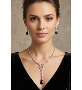 GÜMÜŞ METAL KRİSTAL DAMLA TAŞ KOLYE KÜPE SET