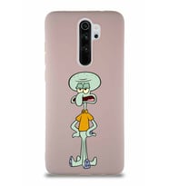 Xiaomi Redmi Note 8 Pro Soft Premier Kapak Squidward Dokunaç Tasarımlı Silikon Kılıf - Pudra (Şeffaf)