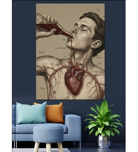 Kalp Anatomisi Retro Çizim Dekoratif Kanvas - Mdf Ahşap Tablo