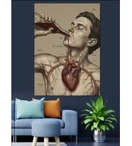 Kalp Anatomisi Retro Çizim Dekoratif Kanvas - Mdf Ahşap Tablo