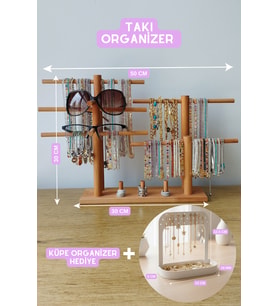 Ahşap Takı Organizer Geniş Küpe Yüzük ve Kolye Standı