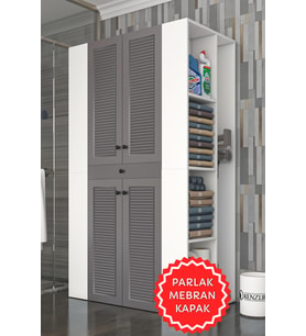Kenzlife membran çamaşır-kurutma makinesi dolabı biruni gribyz panjur 187*110*60 mebran kapak suntalam gövde (Beyaz-Gri)