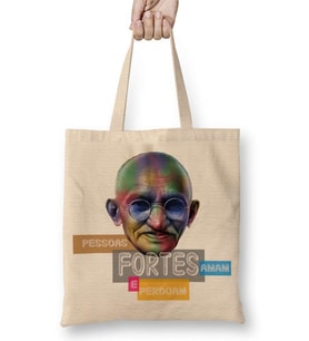 Mahatma Gandhi Bez Çanta Uzun Saplı