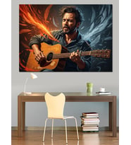 Alevli Gitar Çalan Adam Dekoratif Kanvas - Mdf Ahşap Tablo