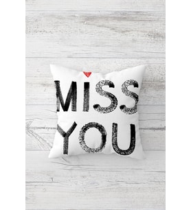Miss You Yazılı Çift Tarafı Baskılı Gizli Fermuarlı Yastık Kılıfı Kırlent Koltuk Yastık Kılıfı (Siyah)