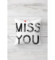 Miss You Yazılı Çift Tarafı Baskılı Gizli Fermuarlı Yastık Kılıfı Kırlent Koltuk Yastık Kılıfı (Siyah)