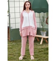 Fermuarlı Tunik Krep Takım - Pembe