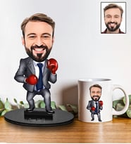 Kişiye Özel Boksör Tasarımlı Karikatür Biblo Ve Kupa Hediye Seti 5