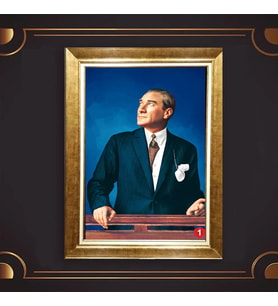 Altın Varaklı Çerçeveli Paspartulu Atatürk Tablo z5061 (Gold)