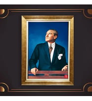 Altın Varaklı Çerçeveli Paspartulu Atatürk Tablo z5061 (Gold)