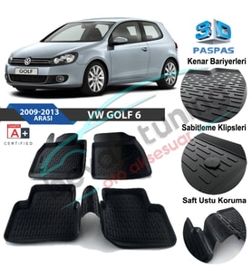 Volkswagen Golf 6 Havuzlu 3D Paspas Niken Siyah