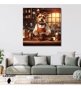 Kare Kanvas Kahve Köşesi Cafe Tablosu Barista Kahverengi Terrier