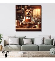 Kare Kanvas Kahve Köşesi Cafe Tablosu Barista Kahverengi Terrier
