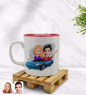 BK Gift Kişiye Özel Sevgililer Karikatürlü İçi Kırmızı Renkli Kupa Bardak Model 52