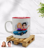 BK Gift Kişiye Özel Sevgililer Karikatürlü İçi Kırmızı Renkli Kupa Bardak Model 52