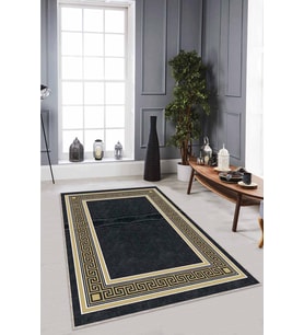 Siyah Gold Çerçeveli Kaymaz Tabanlı Dekoratif Halı RV029 - 100 x 160 cm