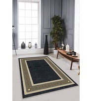 Siyah Gold Çerçeveli Kaymaz Tabanlı Dekoratif Halı RV029 - 100 x 160 cm