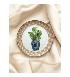 Doğal Rafya Bohem Rattan Hazeran Blue Blanc Duvar Tabağı Bahçe Balkon Mutfak Salon Duvar Süsü