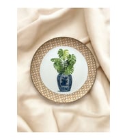 Doğal Rafya Bohem Rattan Hazeran Blue Blanc Duvar Tabağı Bahçe Balkon Mutfak Salon Duvar Süsü