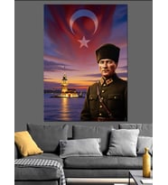 Atatürk Türk Bayrağı Lider Dekoratif Kanvas - Mdf Ahşap Tablo