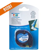 PUUN®Dymo Letratag Muadil Bant 59422 91201 12MMX4M Plastik Beyaz Etikete Siyah Yazı Şerit Etiket Kaseti (Çok Renkli)