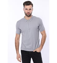 Polo Yaka Düz Gri Örme T-shirt  Wessi
