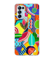 PrintiFy Oppo Reno 5  ile Uyumlu 1mm Slim Fit Retro Renkler 6 Baskılı Şeffaf  Kılıf