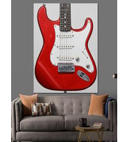 Kırmızı Elektro Gitar Resmi Dekoratif Kanvas - Mdf Ahşap Tablo