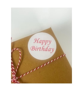 Happy Birthday Kırmızı Ince El Yazılı 5 Cm Yuvarlak Yapışkanlı Etiket 100 Adet