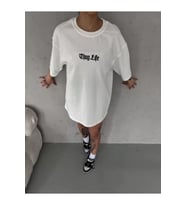Unisex Bisiklet Yaka Baskılı Oversize T-Shirt - Beyaz