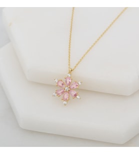 PEMBE KAMELYA ÇİÇEK 925 AYAR GÜMÜŞ KOLYE (Karışık)