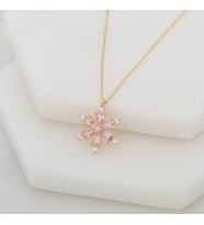 PEMBE KAMELYA ÇİÇEK 925 AYAR GÜMÜŞ KOLYE (Karışık)