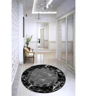 Siyah Çerçeveli Kaymaz Taban Yıkanabilir Yuvarlak Halı AR947 - 100 x 100 cm