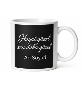 Siyah Zemin Üzerine İsim Yazılı Kupa Bardak Kişiye Özel Tasarım Hediye