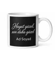 Siyah Zemin Üzerine İsim Yazılı Kupa Bardak Kişiye Özel Tasarım Hediye