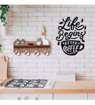BK Home Doğal Ahşap Raflı Dekoratif Fincan Askılığı ve Duvar Süsü-11 (Beyaz)