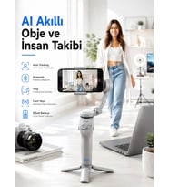 Yapay Zeka Takipli Telefon Gimbali Katlanabilir Tripod Bluetooth Kontrollü Dahili LED Işıklı