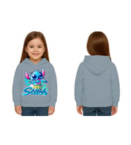 Unisex Stitch Baskılı Çocuk Swaetshirt  Baskılı Kapüşonlu 3 İplik Şardonlu (Mavi)