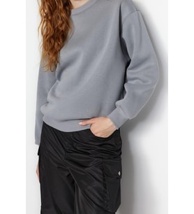 Regular Bisiklet Yaka Düşük Kol Regular Kalın İçi Polarlı Normal Kalıp Basic Örme Sweatshirt
