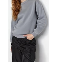 Regular Bisiklet Yaka Düşük Kol Regular Kalın İçi Polarlı Normal Kalıp Basic Örme Sweatshirt