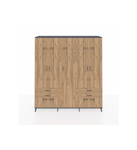 Hyperion Gardrop 12 Raflı 4 Çekmeceli 2 Askılı 220x44x243 Antrasit-Çam/Çam