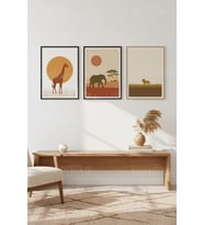 Afrika Safari Minimalist Hayvan Temalı 3’lü Ahşap Çerçeveli Tablo Seti