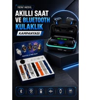 Powerbank Bluetooth Kulaklık Ve Akıllı Saat 7 Kordonlu Metal Kordon Plastik Kordon