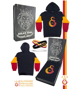 Galatasaray Orijinal Lisanslı Siyah Kapüşonlu Çocuk Sweat Bileklik Set Kutulu
