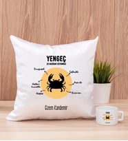 Kişiye Özel Yengeç Burcuna Hediye Kare Yastık ve Fincan