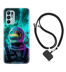 Oppo Reno 6 Kılıf Resimli Boyun Askılı İpli Desenli Silikon Series Space 1814